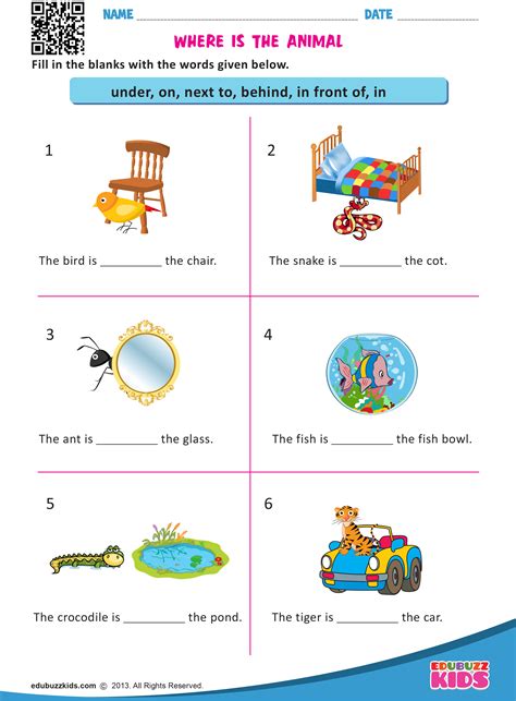 Preposition Worksheet For Kids