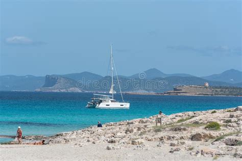 Boats Moored On The Coast Of Ses Illetes Beach In Formentera Balearic