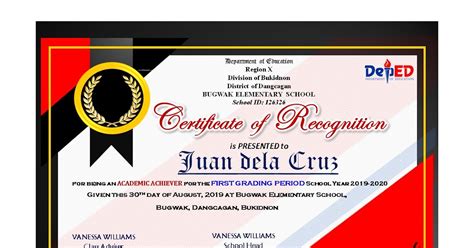 Certificate Of Recognition Deped With Honors Certificate Of Recognition