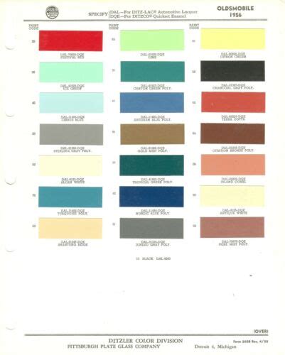 1956 Oldsmobile 88 98 Super Starfire Holiday Paint Chips Ppg Ditzler