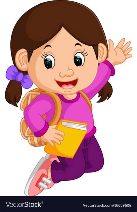 Cute Girl Go To School Cartoon Royalty Free Vector Image