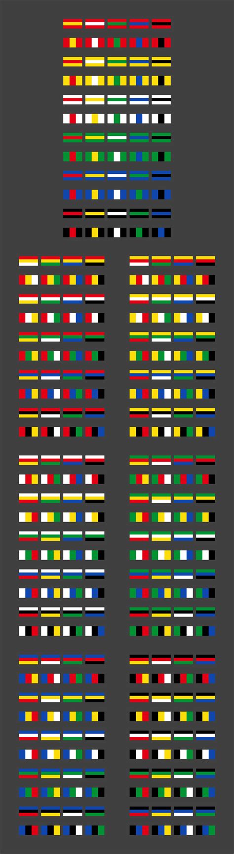 All Possible Triband Flags Using The Colors Red Yellow White Green