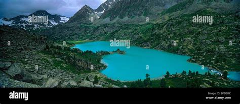 Lake Darashkol And The Altai Mountains Russian Federation Stock Photo