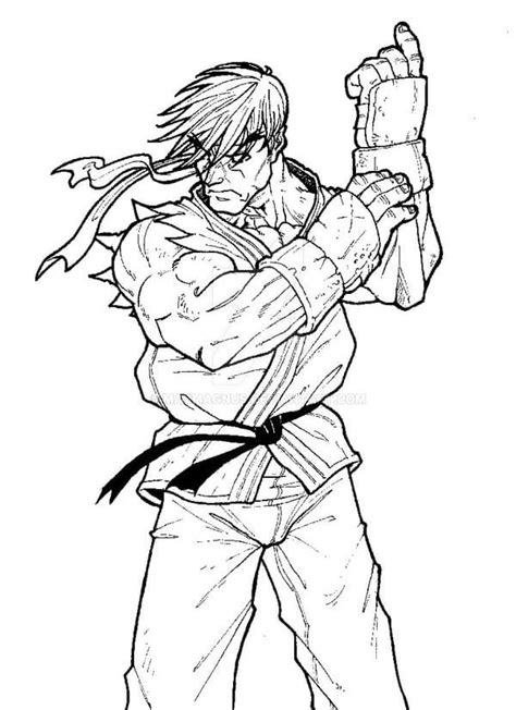 Ryu In A Fight Coloring Page