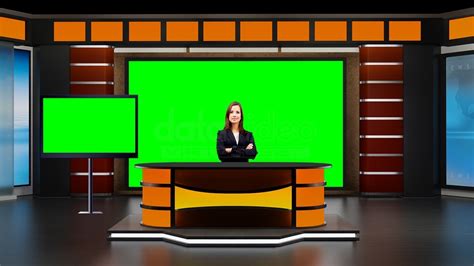 News 045 TV Studio Set Virtual Green Screen Background PSD Datavideo