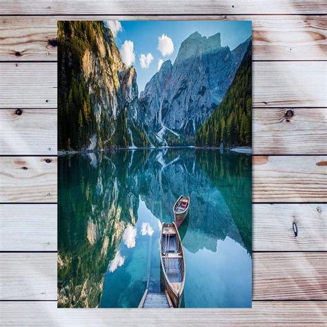 Nature Canvas Wall Art Artwork Wooden Frame Painting Lake Deck Boat