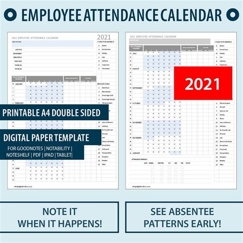 Employee Attendance 2021 Calendar Calendar Template 2022