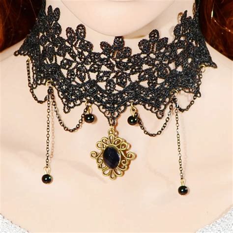 Shunyun 30pcs Goth Vintage Beads Steampunk Lace False Collar Black