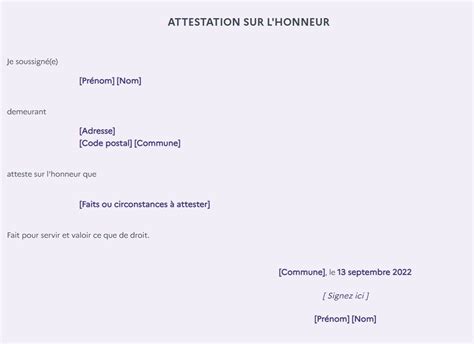 Attestation Cerfa Sur Lhonneur Modele De Lettre Type Images And My