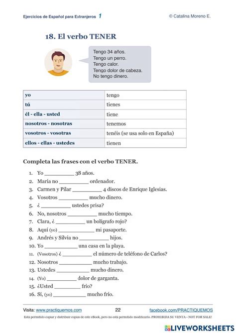 A Spanish Language Worksheet With An Image Of A Mans Face And Words