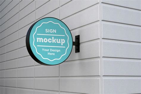 Wall Mounted Round Signage Mockup Template Templatemonster