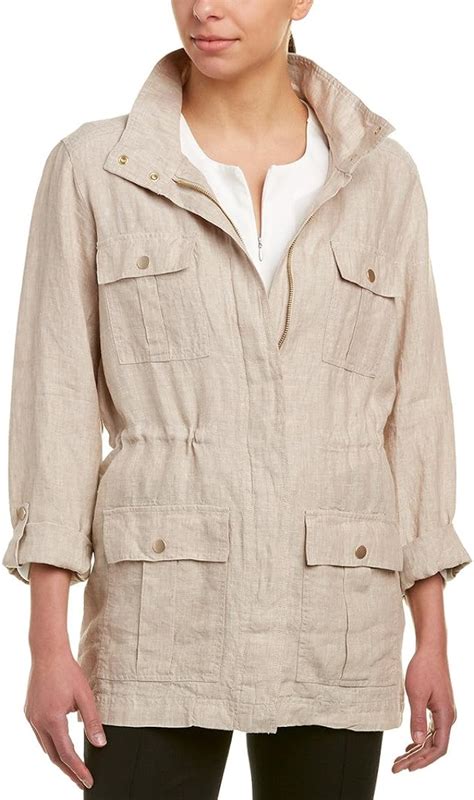 Jones New York Womens Crossdye Linen Safari Jacket American Khaki Xl