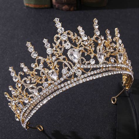 Golden Wedding Crown Crystal Bridal Crown Gold Wedding Crown Etsy