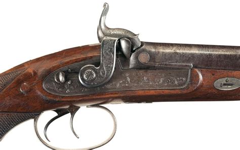 Engraved Lancaster Double Barrel Percussion Howdah Pistol