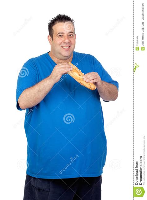 Happy Fat Man With A Large Bread Stock Images Image