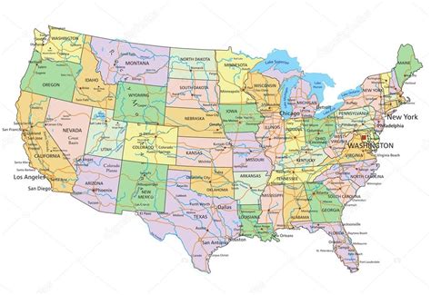 Estados Unidos Da América Mapa Político Imagem Vetorial De