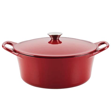 Rachael Ray 5 Qt Round Red Enameled Cast Iron Dutch Oven With Lid