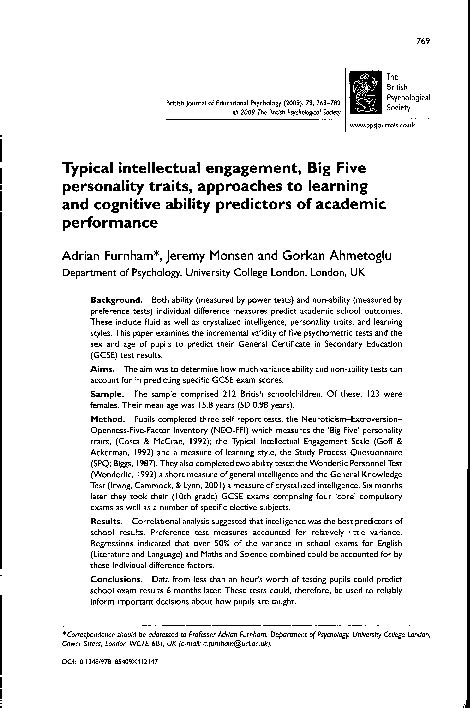 Pdf Typical Intellectual Engagement Big Five
