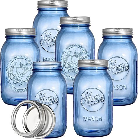 Tebery 6 Pack Vintage Blue Home Mason Jars With Airtight