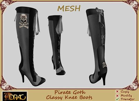 Second Life Marketplace Drac Retired Pirate Goth Mesh Classy Knee Boots Resizer Incl
