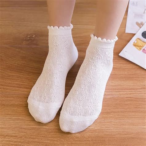2017 Summer Black Women Socks Short Solid Lace Bubble Design 100 Cotton Socks Cute Funny Ankle
