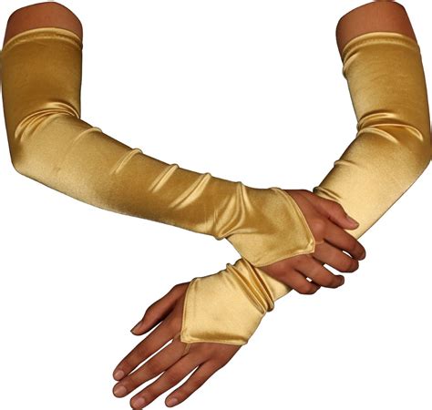 Gold Satin Gauntlet Fingerless Gloves 5086