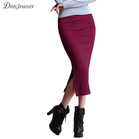 Danjeaner 2017 Autumn Winter Women Slim Split Long Skirts High Waist