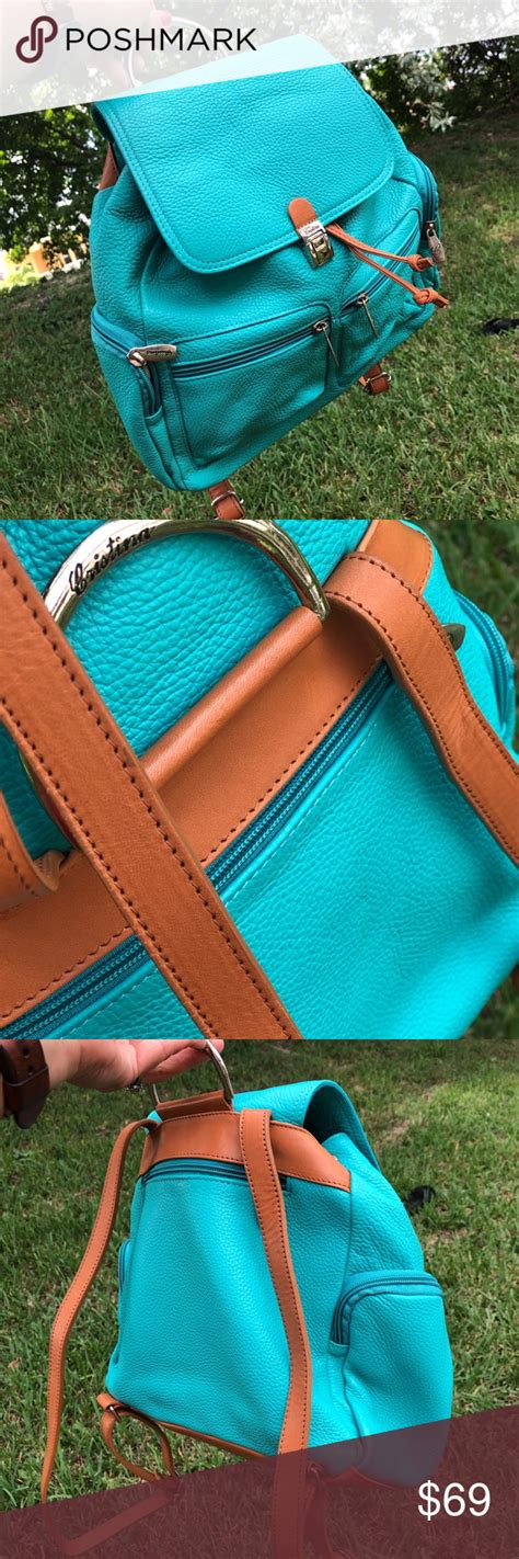 New Genuine Italian Leather Backpack Aqua Tan Leather Backpack