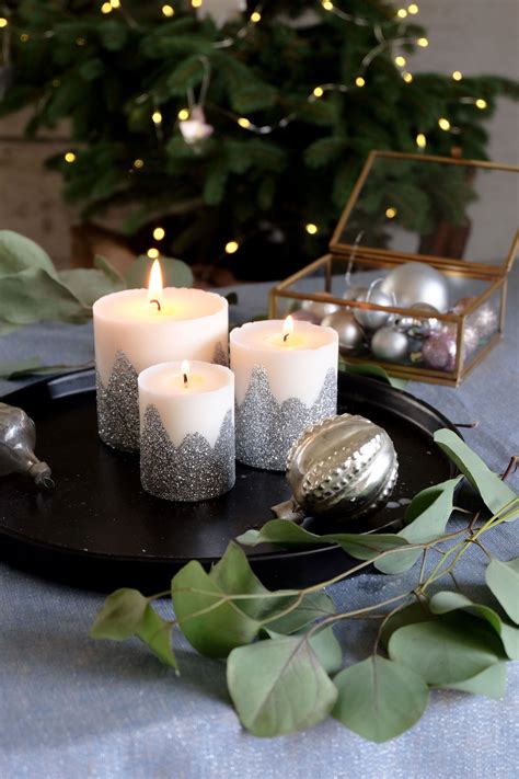 Silver Glitter Soy Pillar Candle For Christmas Ts Made Form Etsy