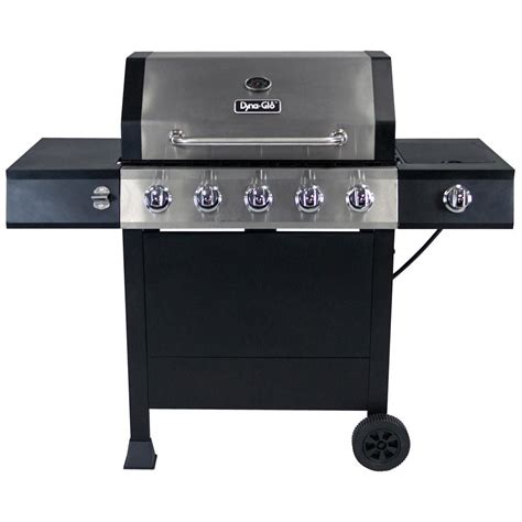 Dyna Glo 5 Burner Open Cart Lp Gas Grill In Stainless Steel And Black