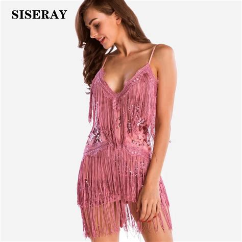 Elegant Deep V Backless Sequin Tassel Party Dress Womens Glitter Dress Slim Wrap Bodycon Dress