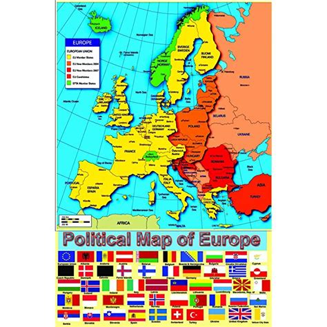 Political Map Of Europe Poster With Flags New Laminated Available