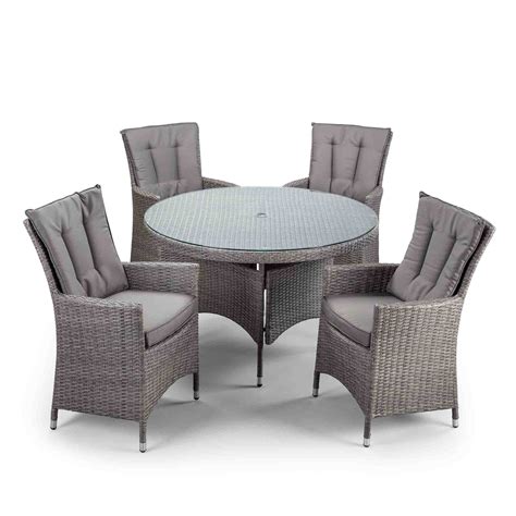 Palma 120cm Round Grey Rattan Dining Table And Chairs With Glass Top 4