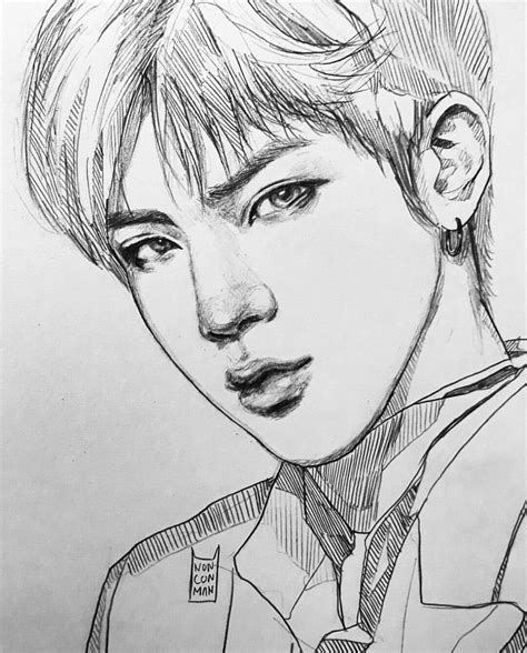 Jin Bts Art Kpop Drawings Pencil Art Drawings Art Drawings Sketches