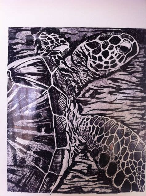 Drawing For A Sea Turtle Lino Print Renee S Art In 2019 Linocut