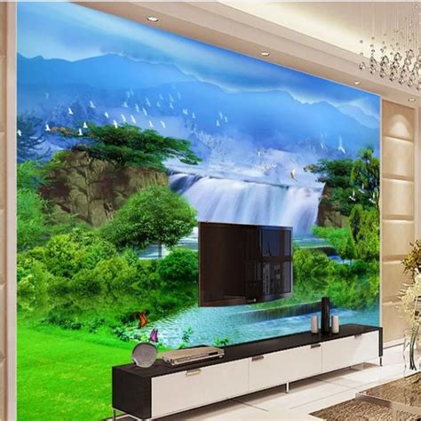 Beibehang Custom Large Murals Mountains Surrounded By Waterfall Tv