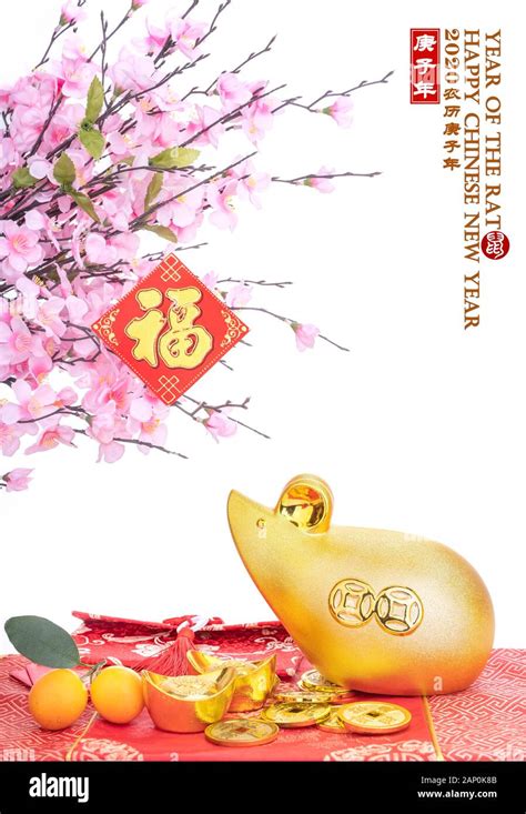 tradition chinese golden rat statue 2020 is year of the rat rightside chinese characters and