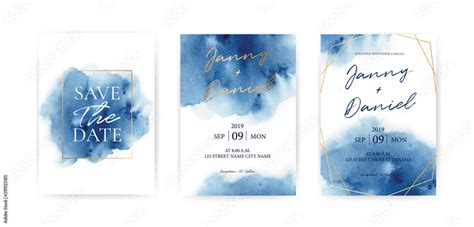 Wedding Invitation Cards Navy Blue Watercolor Style Collection Design