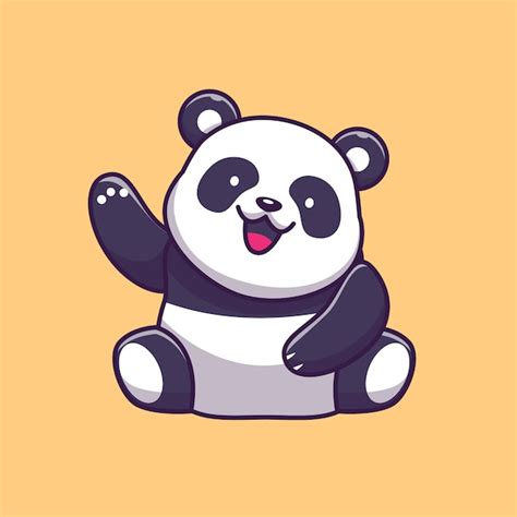 Cute Panda Waving Hand Icon Illustration Panda Mascot Cartoon