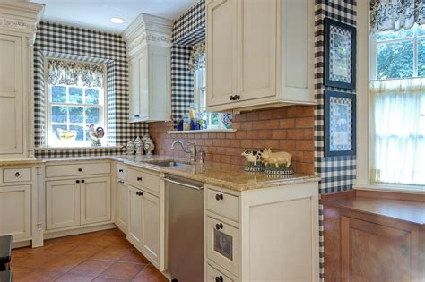 Welcome to our gallery featuring whitewashed brick backsplash tile with white kitchen cabinets: Black and White Country Kitchen with Brick Backsplash | HGTV