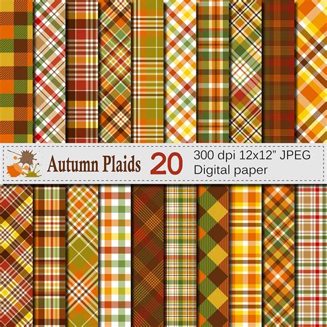 Autumn Plaid Digital Paper Fall Plaid Patterns Thanksgiving Etsy