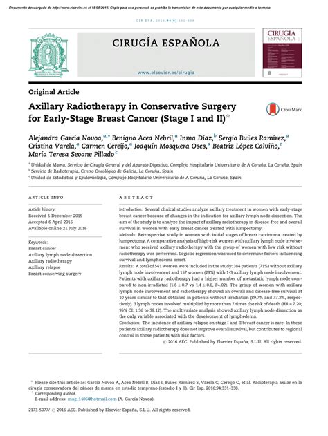 Pdf Axillary Radiotherapy In Conservative Surgery For Early Stage
