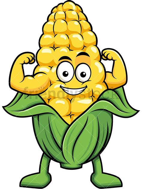 Corn Mascot Flexing Muscles Cartoon Vector Clipart Friendlystock