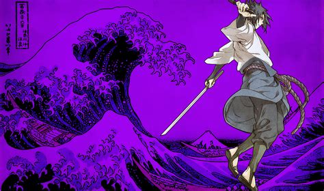 Sasuke Uchiha In Front Of The Kanagawa Wave Purple Anime Sasuke