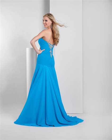blue mermaid strapless sweetheart lace up side slit sweep train floor length prom dresses with