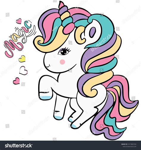 Cute Beautiful Unicorn Rainbow Hair Vector Stock Vector Royalty Free