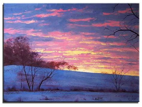 Original Oil Painting Sunrise Winter Snow Sunset 20x16