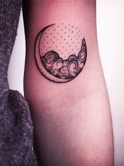 A crescent moon creates the centerpiece of this tattoo and is embellished with a feather, multiple stars, and a few nonsensical designs. Crescent Moon Tattoos Designs, Ideas and Meaning | Tattoos ...