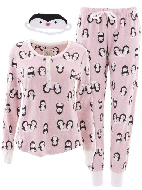 Pj Couture Pj Couture Womens Penguin Pink Pajamas And Eye Mask