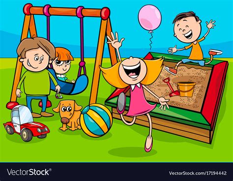 Cartoon Children Characters On Playground Vector Image